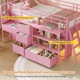 thumbnail image 4 of Low Loft Bed with Desk and LED Lights, Twin Size Loft Bed Frame with 6 Storage Drawers, Bookshelf and Under-Bed Play Space, Twin Bed Frame with Safety Guardrail&Ladder for Bedroom, Pink, 4 of 9