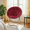 thumbnail image 3 of ERTWER Comfy Saucer Chair Set of 1, Folding Moon Chair with Faux Fur, Cozy Accent Chair with Foldable Metal Frame, Lazy Papasan Chair for Bedroom, Living Room, Reading, Gaming, Camping, Red, 3 of 8