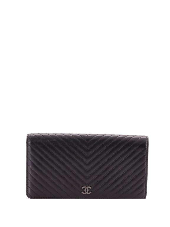Pre-Owned So Black L-Yen Wallet Chevron Lambskin By Rebag