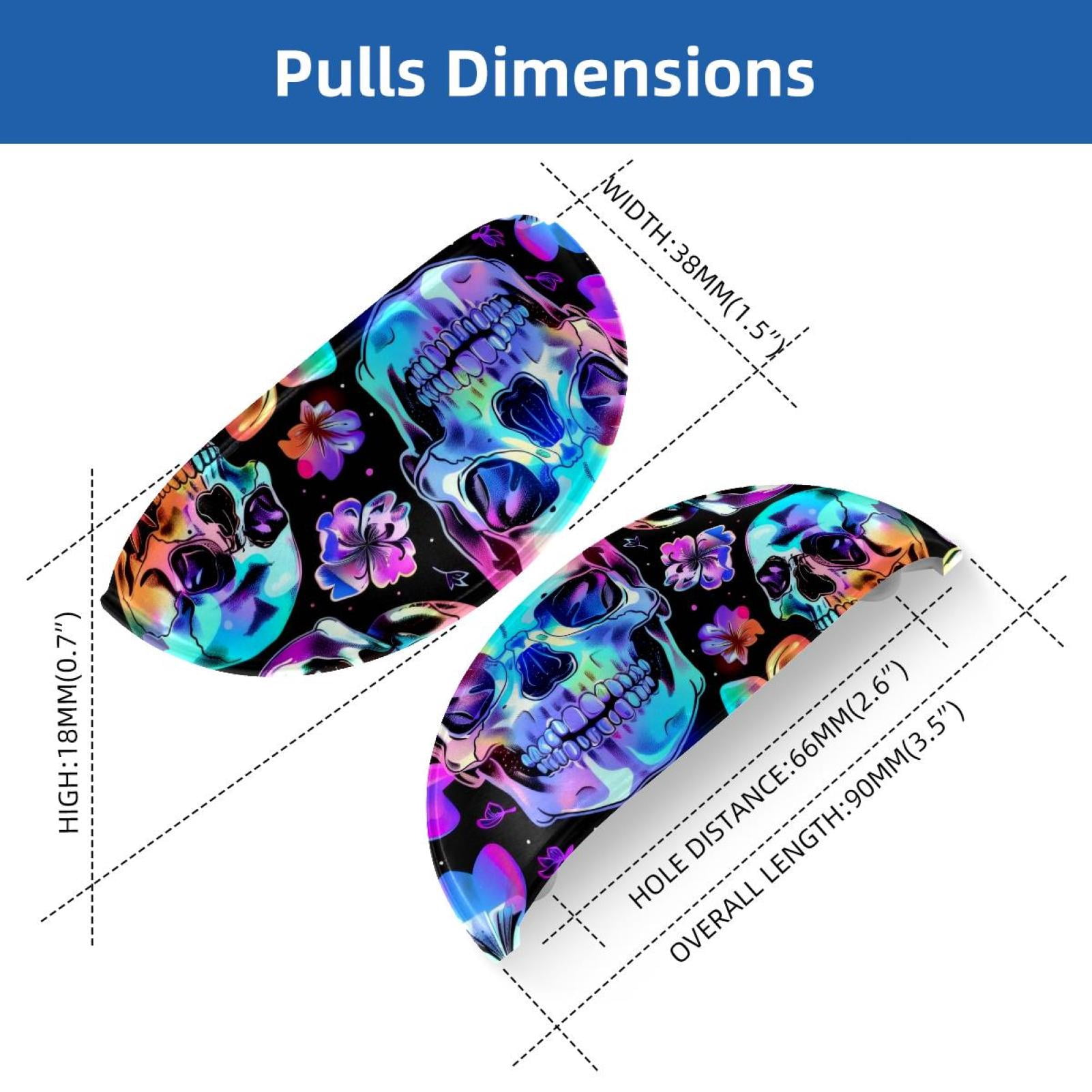 PhooArto 6 Pcs Cup Drawer Pulls, Neon Skull Flower Pattern Shell Shape Handles Cabinet Knobs for Dresser Cupboard Closet Wardrobe with Screws
