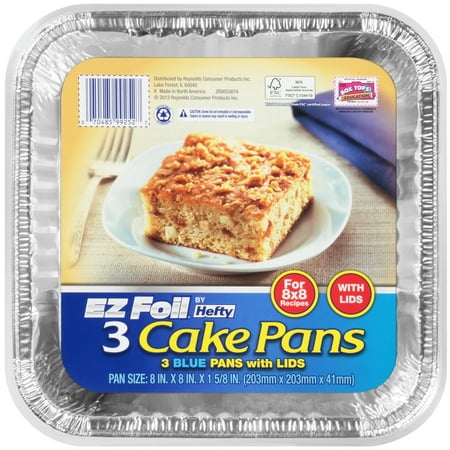Hefty EZ Foil Blue Square Disposable Baking Pans with Lids, 8x8 Inch, 3