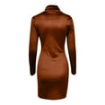 thumbnail image 6 of YWDJ Homecoming Dresses 2022 Plus Size Women Fashion Turtleneck Long Sleeve Solid Color Shirring Mini Sheath Dress Brown L, 6 of 7