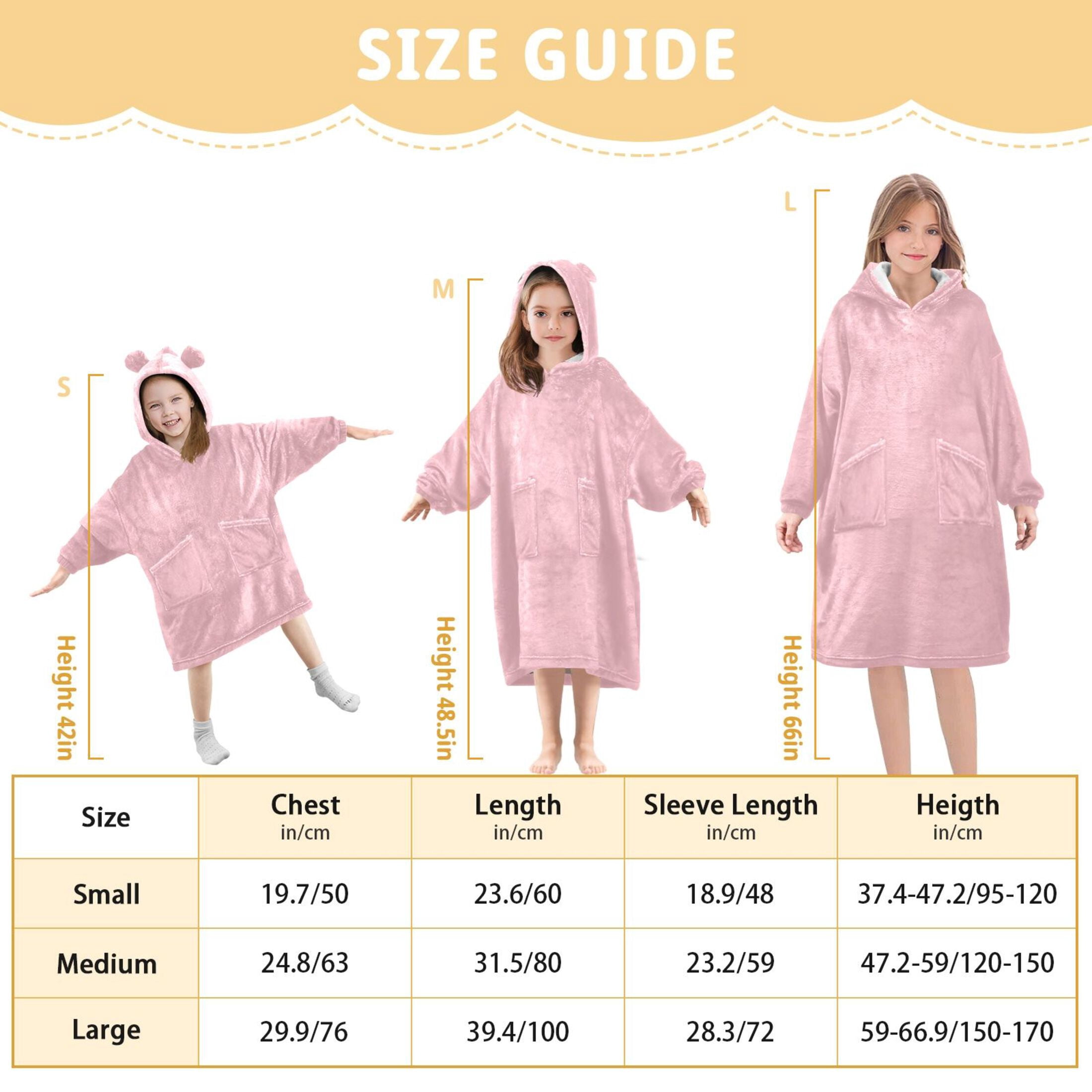 joogoo Wearable Blanket Hoodie for Kids Solid Pink Flannel Oversized Sweatshirt 3-14 Years S