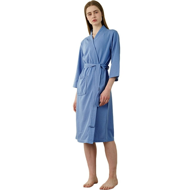 WWW Under $20 Ladies sleepwear sets Unisex Breathable Solid Color Bathrobe Splicing Home Clothes Robe Coat Sky Blue XXXL