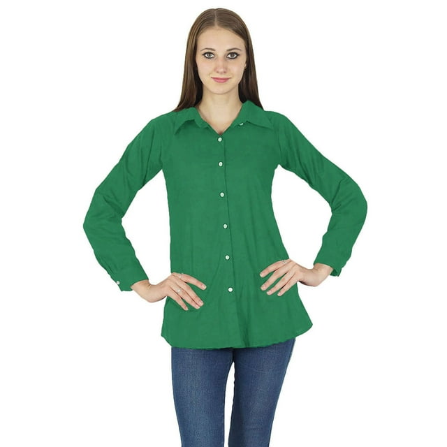 Chemise Boutonnée Manches Longues Kurta Haut en Coton Vêtements pour Femmes