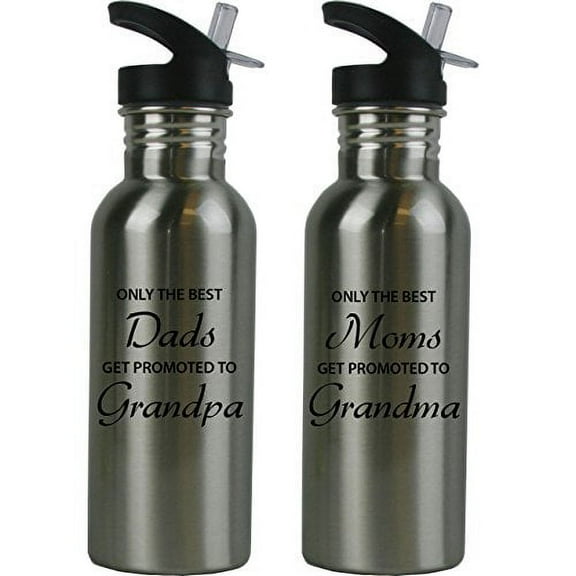 CustomGiftsNow Only the Best Dads/Moms Get Promoted to Grandparents Stainless Steel Water Bottle with Straw Flip Top 20 Ounce 600ml Sport Water Bottle
