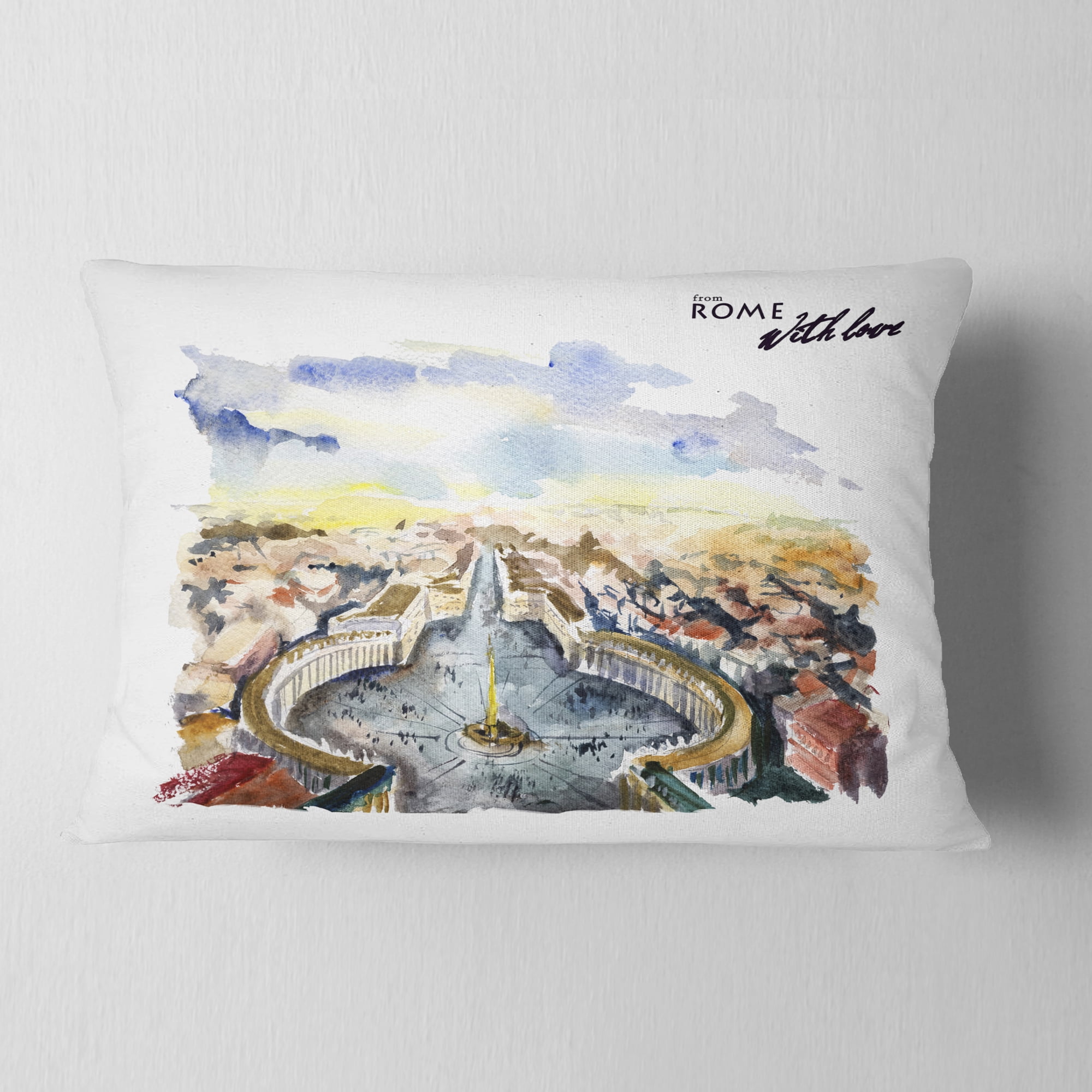 Designart Rome Hand drawn Illustration - Cityscape Painting Throw Pillow - 12x20