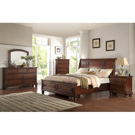 Mcferran B608 Ek Cherry Wood Finish Eastern King Platform Bedroom Set 4pcs