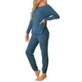 thumbnail image 4 of Conjunto de lounge para mujer INSPIRE CHIC, sudadera con jogger, manga larga, cuello redondo, pijama, traje de entrenamiento XL azul, 4 of 5