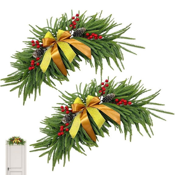 2 Pack Artificial Christmas Swag for Mirror & Picture Lights, Festive Mailbox Garland Wreath for Door, Wall, Window, or Stair  Elegant Holiday Greenery for Home Christmas Décor