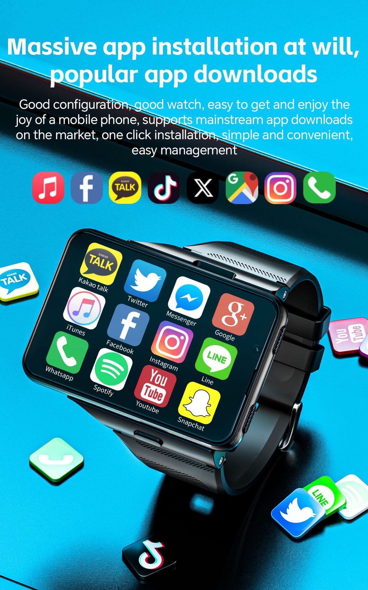 Smart Watch for Men, 4G Smartwatch for Android and iOS 2.88 Inch Touch Screen Android 11 OS 64GB Activity Tracker with Face Unlock Dual Cameras WiFi GPS Detachable Band (Black, 64G)