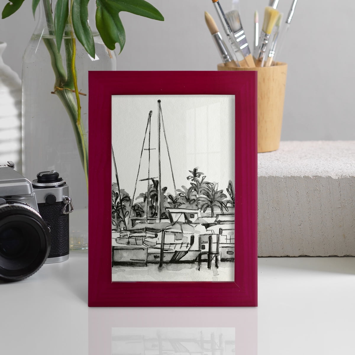 Neutral Tropics IV - Framed Print w/glass - Cherry Red