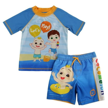 

Cocomelon Boys Swimming Trunks and Rash Guard Shirt Toddler Two Piece Swim Set