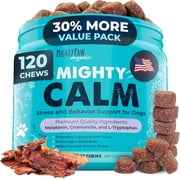 Mighty Paw Dog Calming Chews with Melatonin  Anxiety & Stress Relief Treats for Puppies & Large Dogs, 120 Ct
