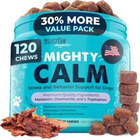 Mighty Paw Dog Calming Chews with Melatonin &ndash; Anxiety & Stress Relief Treats for Puppies & Large Dogs, 120 Ct