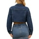 thumbnail image 3 of Chaqueta de mezclilla de manga larga recortada para mujer con bolsillos cargo XL azul oscuro, 3 of 5