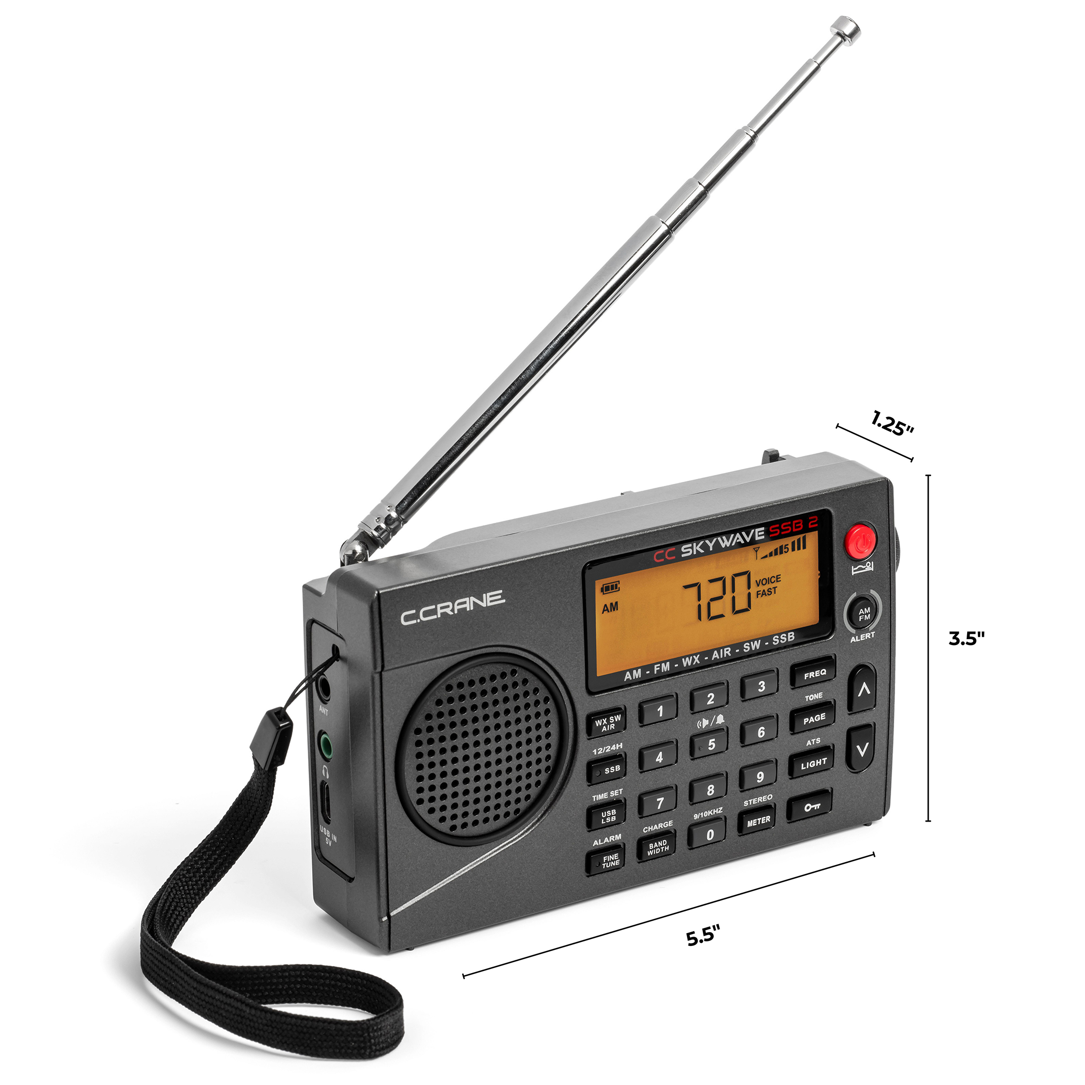 C.Crane CC Skywave SSB 2 AM, FM, Shortwave, NOAA Weather + Alert, Scannable VHF Aviation Band and Single Side Bands Small Battery Operated Portable Travel Radio Includes SW Wire Antenna Adapter