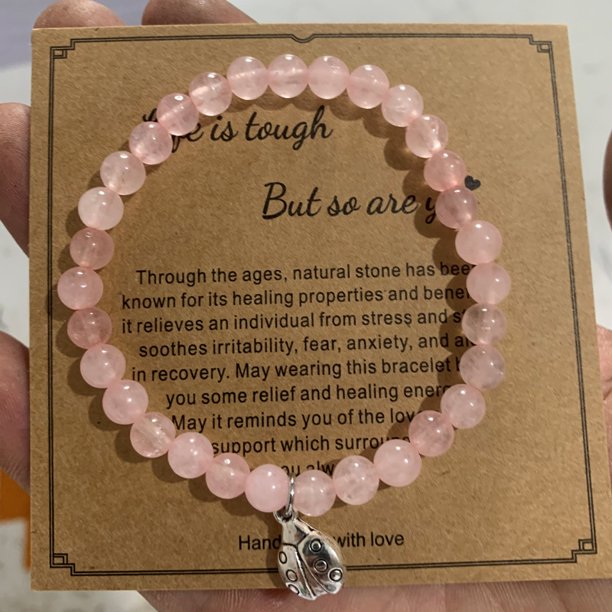 Con tarjeta Pulsera de cuentas de piedra de cebra en polvo de 8 mm, regalo navideño, pulsera de cuentas de amistad y amor para hombres y mujeres