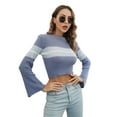 thumbnail image 2 of hirigin Women Knit Crop Sweater Casual Striped Contrast Color Long Sleeves Pullover Knitwear Tops Streetwear, 2 of 8