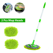 Helloleiboo 2 in 1 Car Wash Brush Kits Extension Mop with Long Handle Chenille Microfiber Mitt Car Cleaning Kit