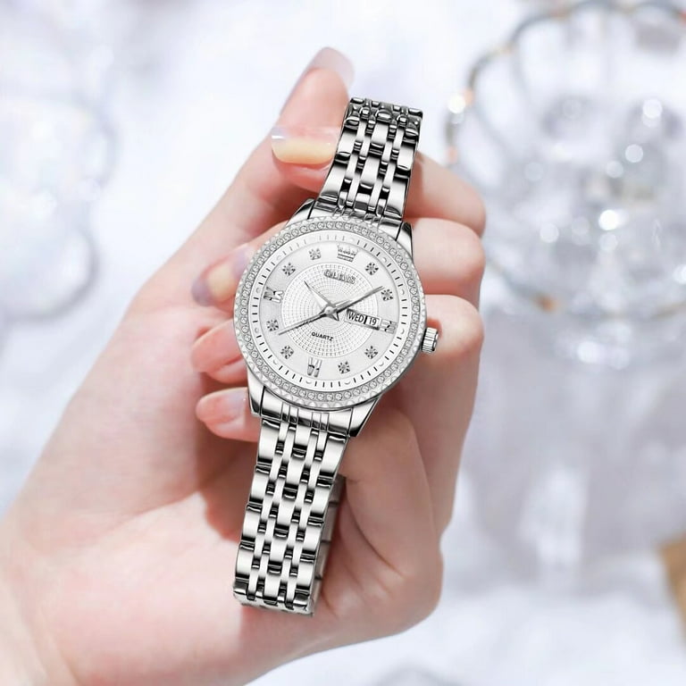 Diamond watch womens silver sale