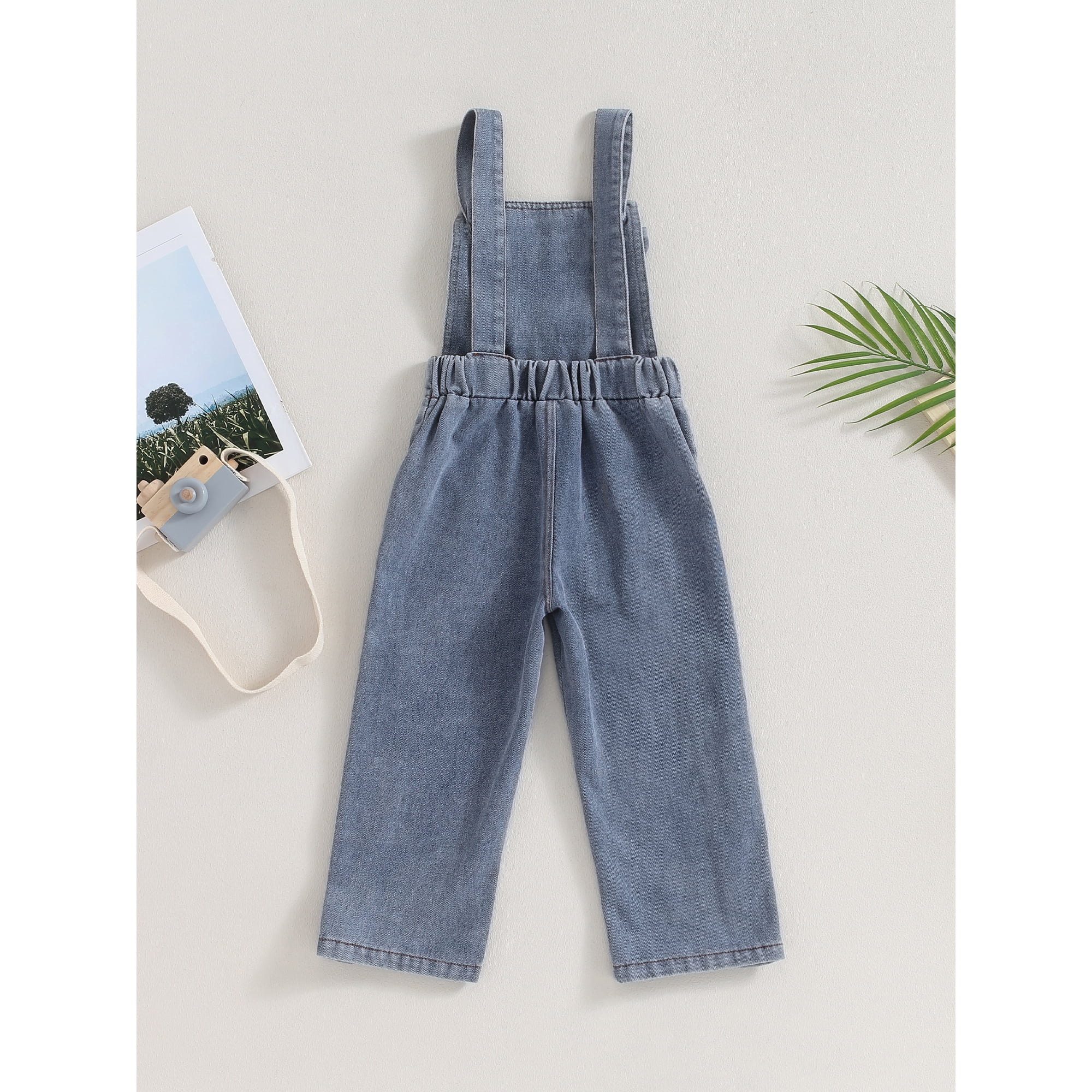 Zaxarra Little Girls Fall Denim Overalls Sleeveless Knot Front Pocket Romper Baggy Jeans Jumpsuit Pants Blue