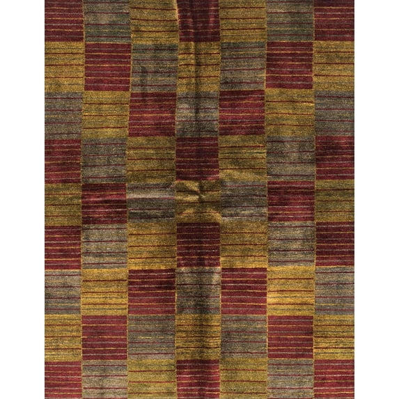 Ahgly Company Indoor Rectangle Abstract Saffron Red Checkered Area Rugs, 7' x 9'