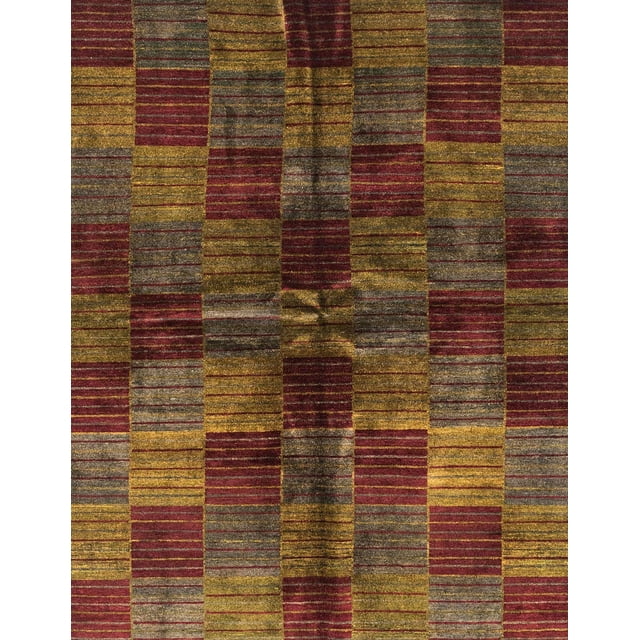 Ahgly Company Tapis Rectangulaire Abstrait Safran Rouge à Carreaux, 7 Pieds x 9 Pieds
