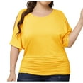 thumbnail image 2 of ylioge Womens Cold Shoulder Tops Plus Size 2X-4X Short Batwing-Sleeve T Shirts Ladies Trendy Solid Color Pleated Pullover Crewneck Blouses Top, 2 of 5