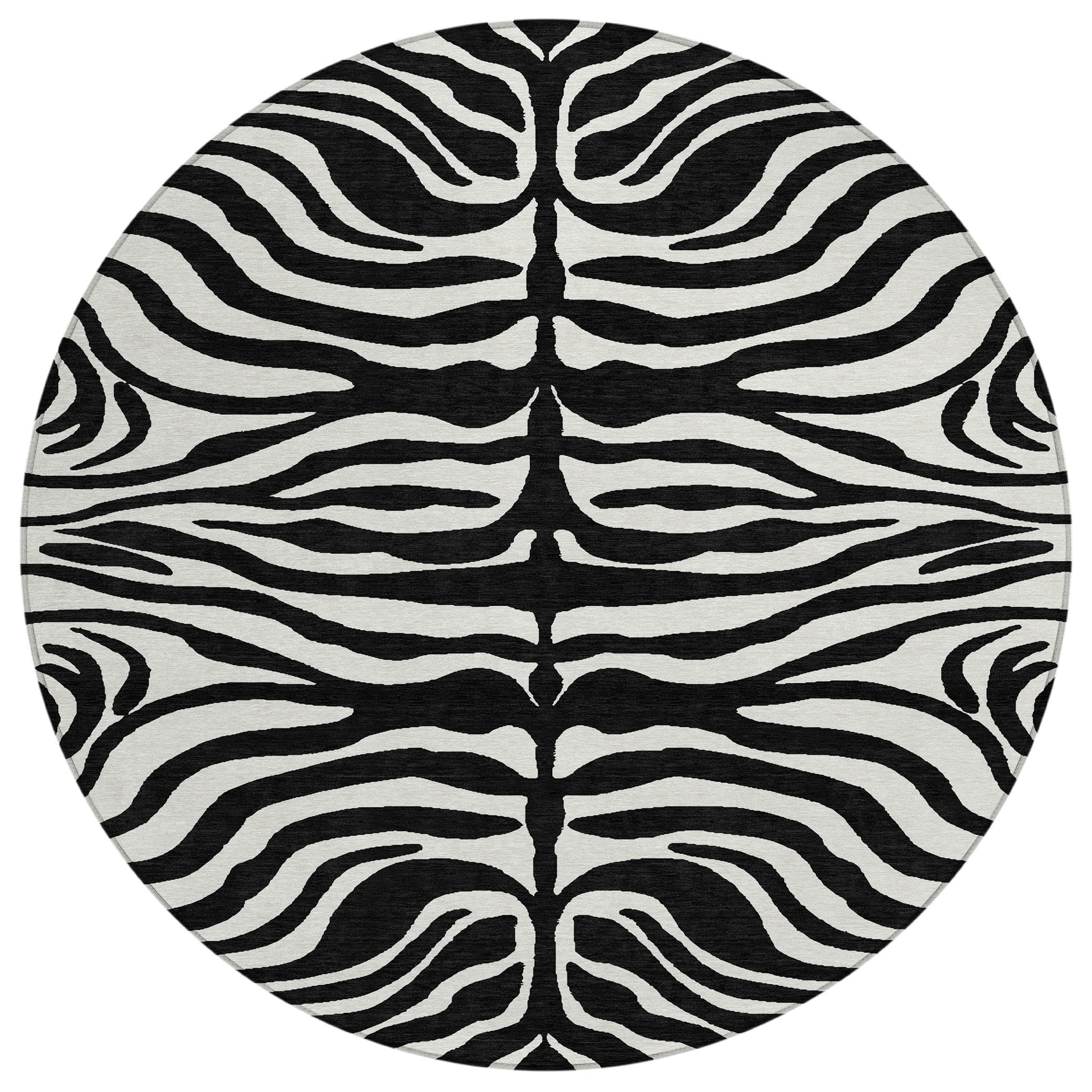 Addison Rugs Chantille Indoor/Outdoor Transitional Geometric, Abstract Black Washable Round Rug, 8' x 8'