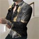 thumbnail image 1 of Camisa de solapa de manga larga con estampado de colores y parches geométricos 3D más vendida para hombre, ropa de diseñador para ocio callejero de Vaion para hombre, 1 of 6