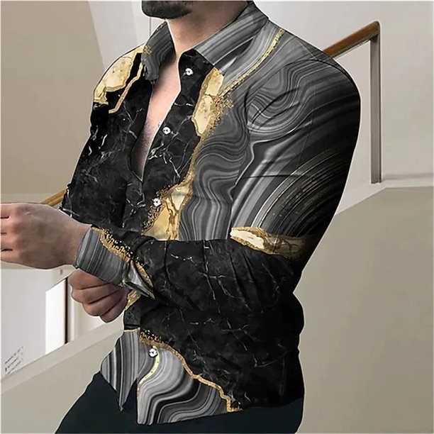 Camisa de solapa de manga larga con estampado de colores y parches geométricos 3D más vendida para hombre, ropa de diseñador para ocio callejero de Vaion para hombre