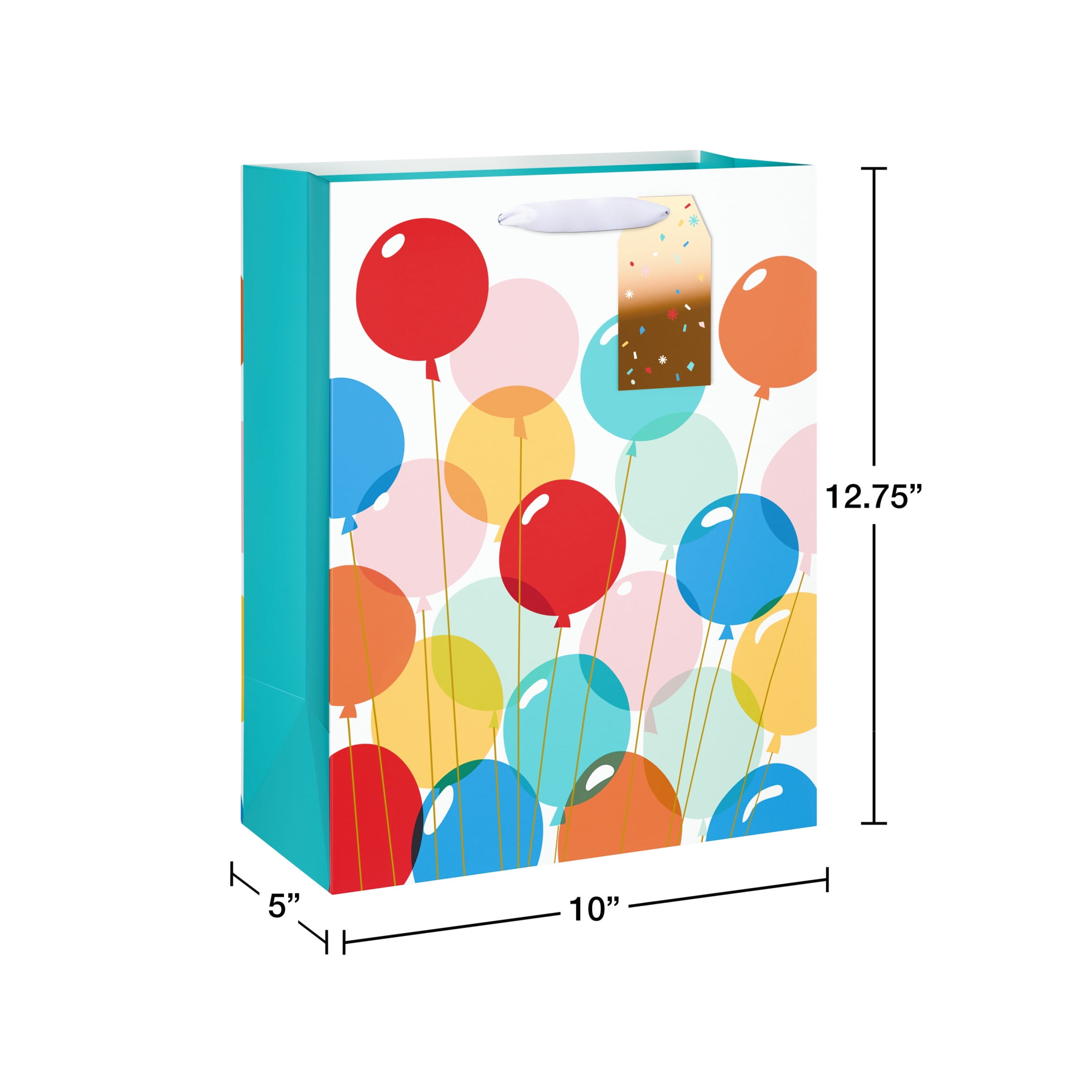 American Greetings 12.75 in. Large White Birthday Gift Bag, Multi-color Balloons (1-Count)