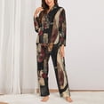thumbnail image 2 of Honeii Abstract Geometric Faces Print Women's Pajama Sets Long Sleeve Button Down Sleepwear Nightwear Soft Pjs Lounge Sets 2PCS-Small, 2 of 7