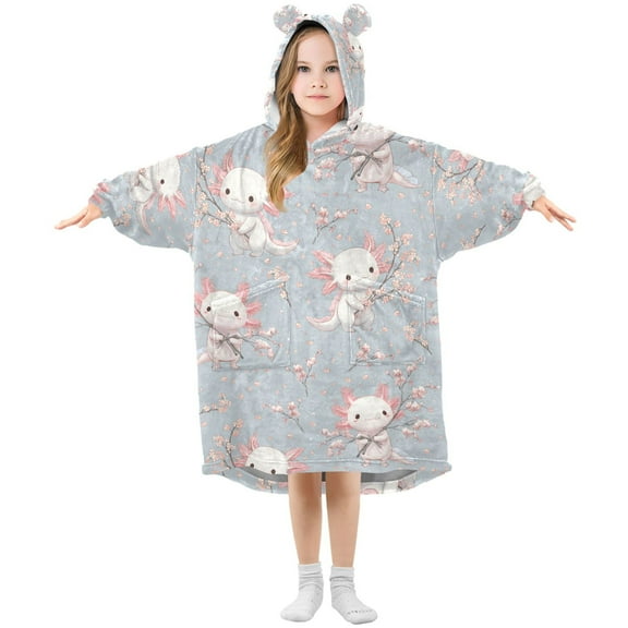 joogoo Wearable Blanket Hoodie for Axolotl Cherry Blossom Oversized Sherpa Hooded 3-14 YR M