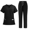 thumbnail image 3 of Two-Piece Solid Color Scrub Set - Short Sleeve with Pockets, Micro Elastic Polyester Fabric, Drawstring Pants - Medical & Health Care Uniform for Women, Casual Wear for All Seasons, 3 of 11