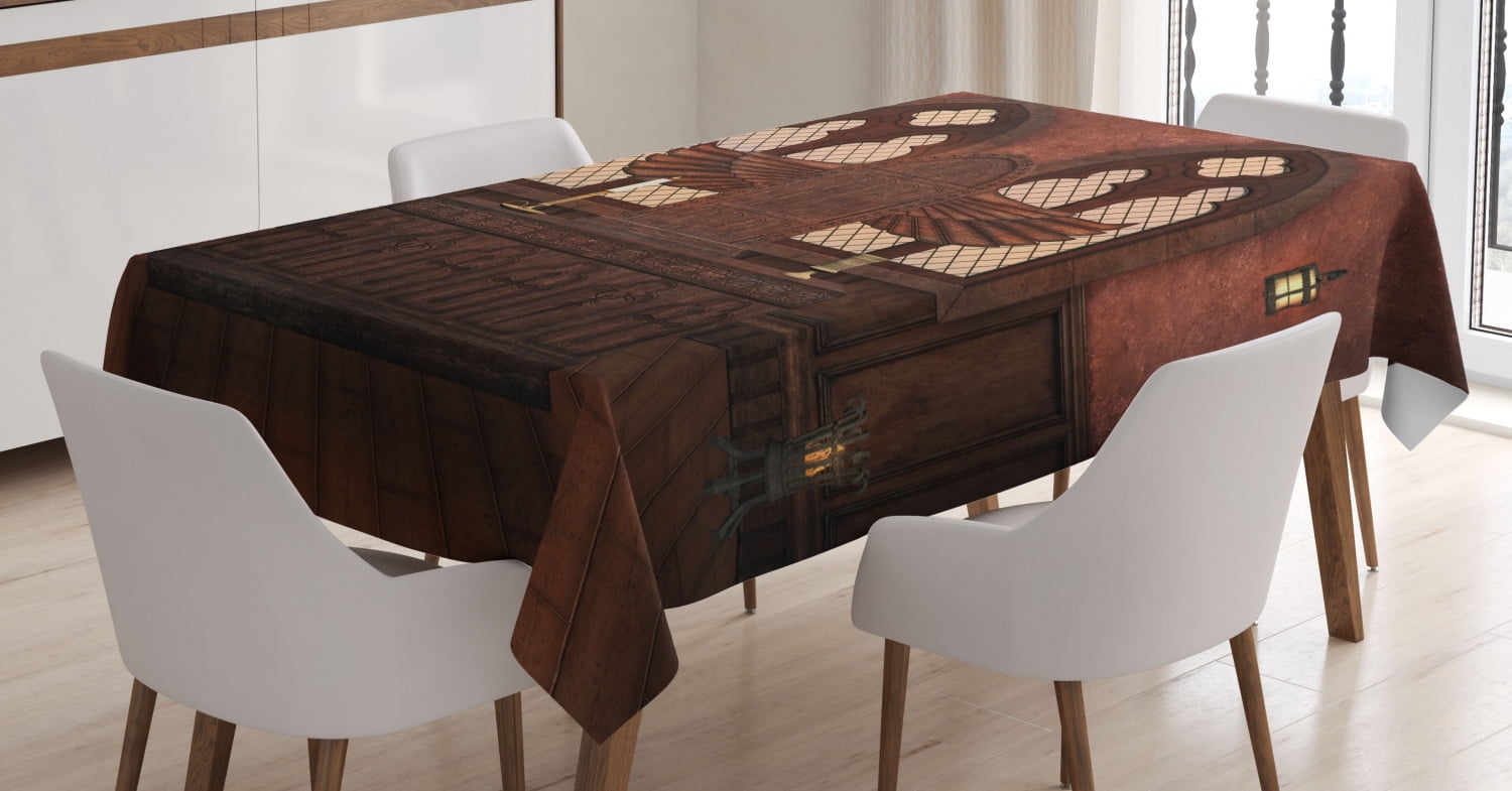 Gothic Decor Tablecloth, Medieval Altar in Church Religious Tradition