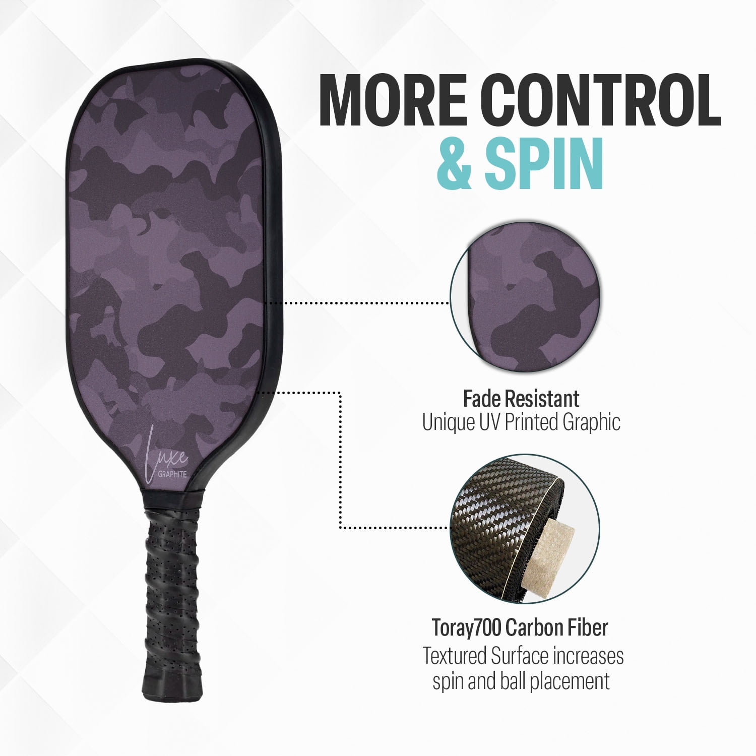 Palms-O-Aces New Luxe Lightweight Graphite Pickleball Paddle - Dark Camo - 7.8 oz