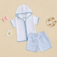 thumbnail image 2 of JDEFEG Little Boys Swimwear Summer Swim Cover up Towel Zipper Hooded Tops Seersucker T Shirt Shorts Set Baby Boy Girl Beachwear Bathing Suit Coverup Swimsuits Blue 12-18 Months, 2 of 6