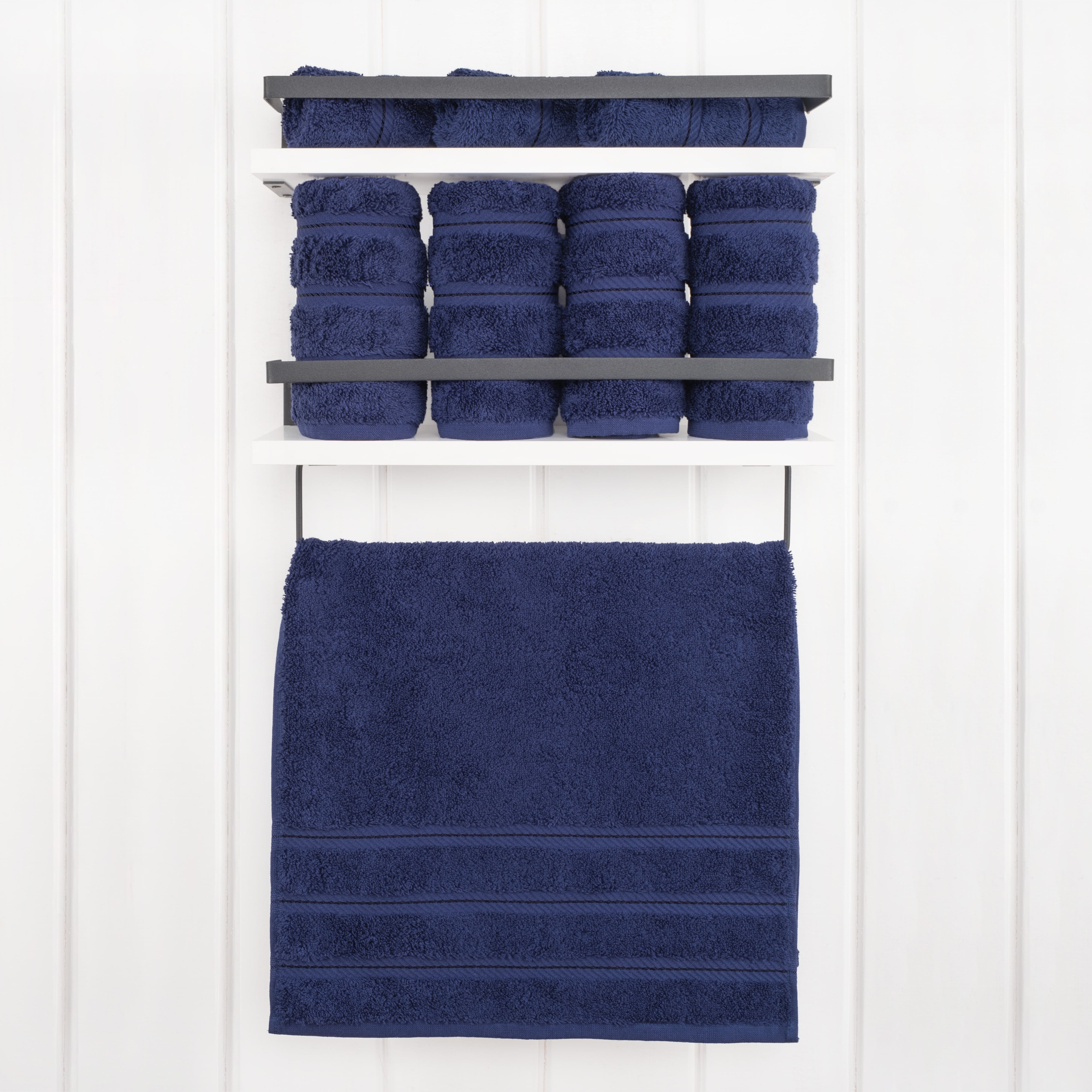 American Soft Linen Luxury Turkish Hand Towel Set, 100% Cotton 4 Piece Hand Face Towels for Bathroom and Kitchen, Navy Blue