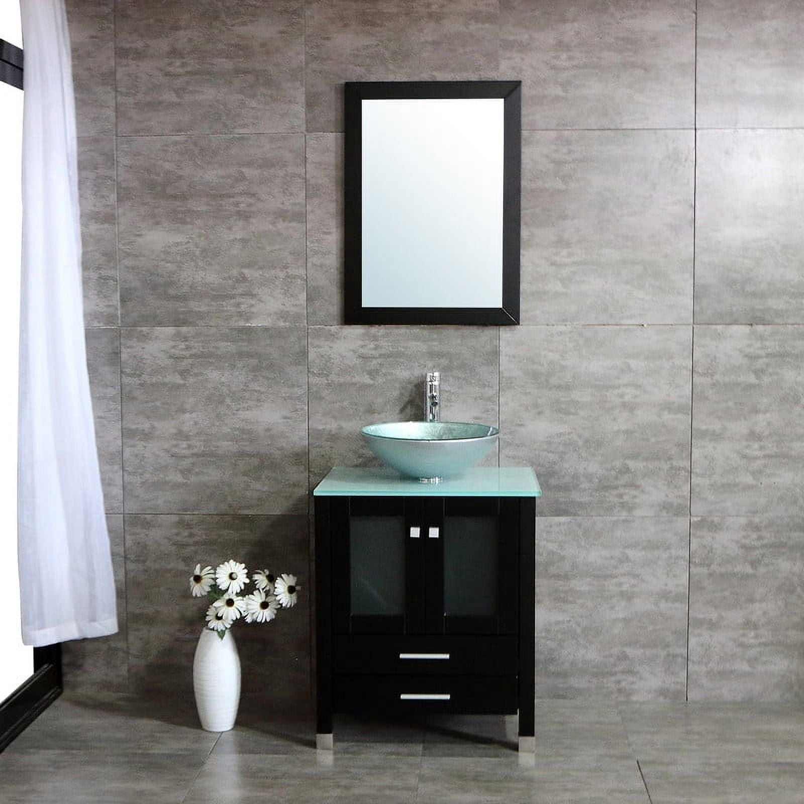 Walsport 24" Luxurious Bathroom Vanity and Sink Combo Cabinet with Silver Glass Vessel Sink and Faucet Pop Up Drain,Black