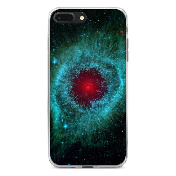 DistinctInk Clear Shockproof Hybrid Case for iPhone 7 PLUS / 8 PLUS (5.5" Screen) - TPU Bumper, Acrylic Back, Tempered Glass Screen Protector - Blue Teal Black Helix Nebula - Love of Astronomy