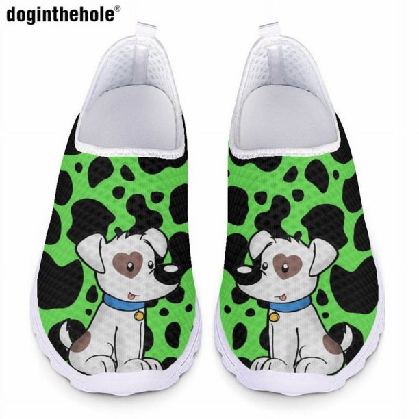 Zapatos planos ligeros y cómodos para mujer de Doginthehole, zapatos de enfermera blancos con dibujos de cachorros, zapatos de malla transpirables sin cordones para mujer