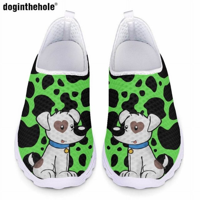 Zapatos planos ligeros y cómodos para mujer de Doginthehole, zapatos de enfermera blancos con dibujos de cachorros, zapatos de malla transpirables sin cordones para mujer