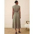 thumbnail image 2 of Green Geometric Print Midi Shirt Dress With V-Neck And Cinched Waist, 2 of 7