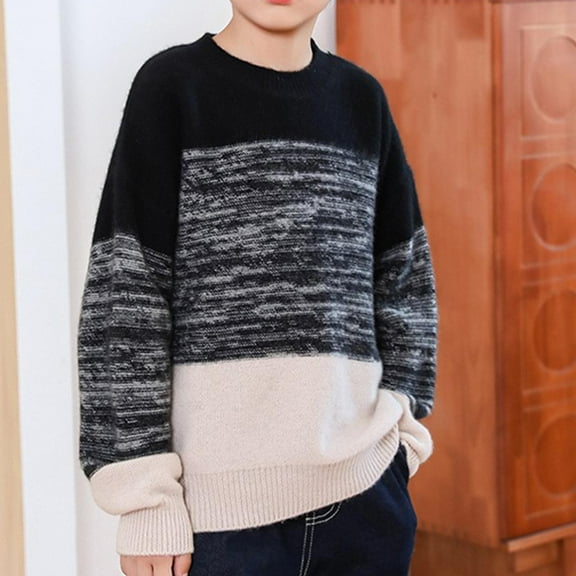 NAISIBABY Sweater for Kids Boys, Crew Neck Long Sleeve Color Blocked Pullover Loose Comfy Tops Black 12-14T