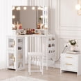 thumbnail image 2 of TROPOW Corner Vanity Desk and Stool, Corner Makeup Vanity with Bulb Mirror Charging Station and Cabinet for Bedroom,White, 2 of 6