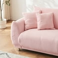 thumbnail image 4 of 86.6-Inch Compact Teddy Fleece Pink Sofa with 4 Throw Pillows & Hardware Feet - Space-Saving Apartment Bedroom Seating, 4 of 9