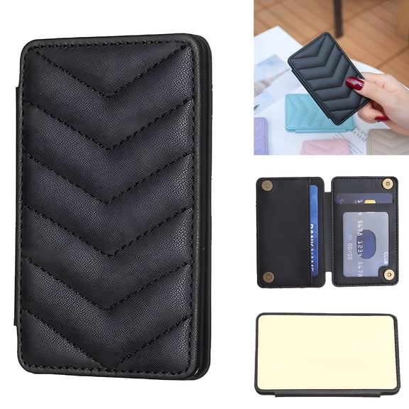 GJX Cell Phone Wallet for Back of Phone, Credit Adhesive Stick On Wallet Credit Card ID Holder with Back Magnetic Closure Flip Compatible with Most Smartphones and Cases, Black