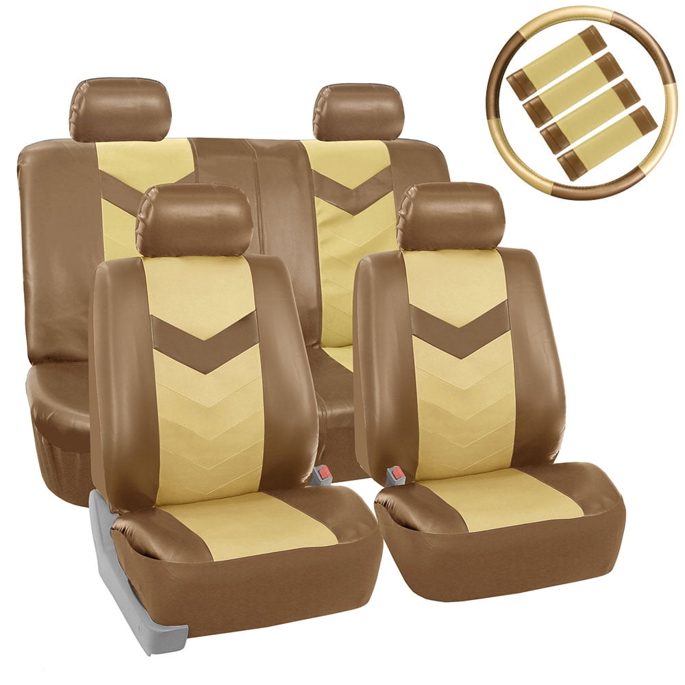 FH Group Synthetic Leather Auto Seat Cover, 4 Headrests Full Set With